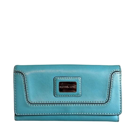Michael Kors Brookville Leather Wallet Aqua Beauty*Large Organizer - Picture 1 of 12